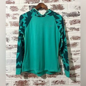 Nike Athletic Hoodie Women’s Dri Fit Pullover Teal Green Geometric Sz M